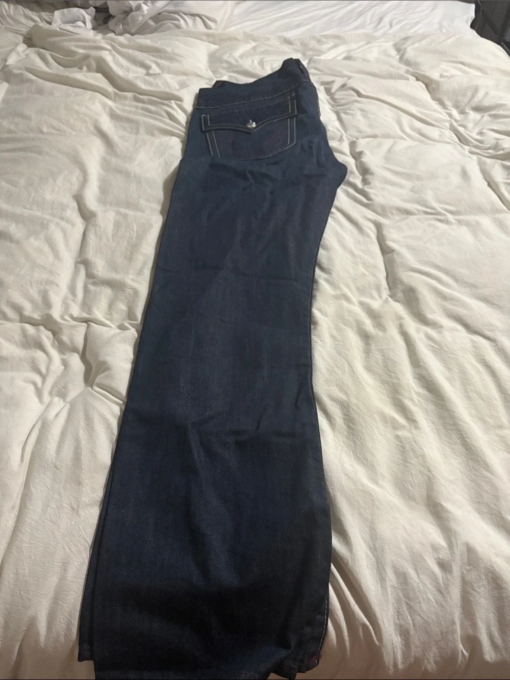 True Religion Men's Indigo Straight Jeans with Red Stitching